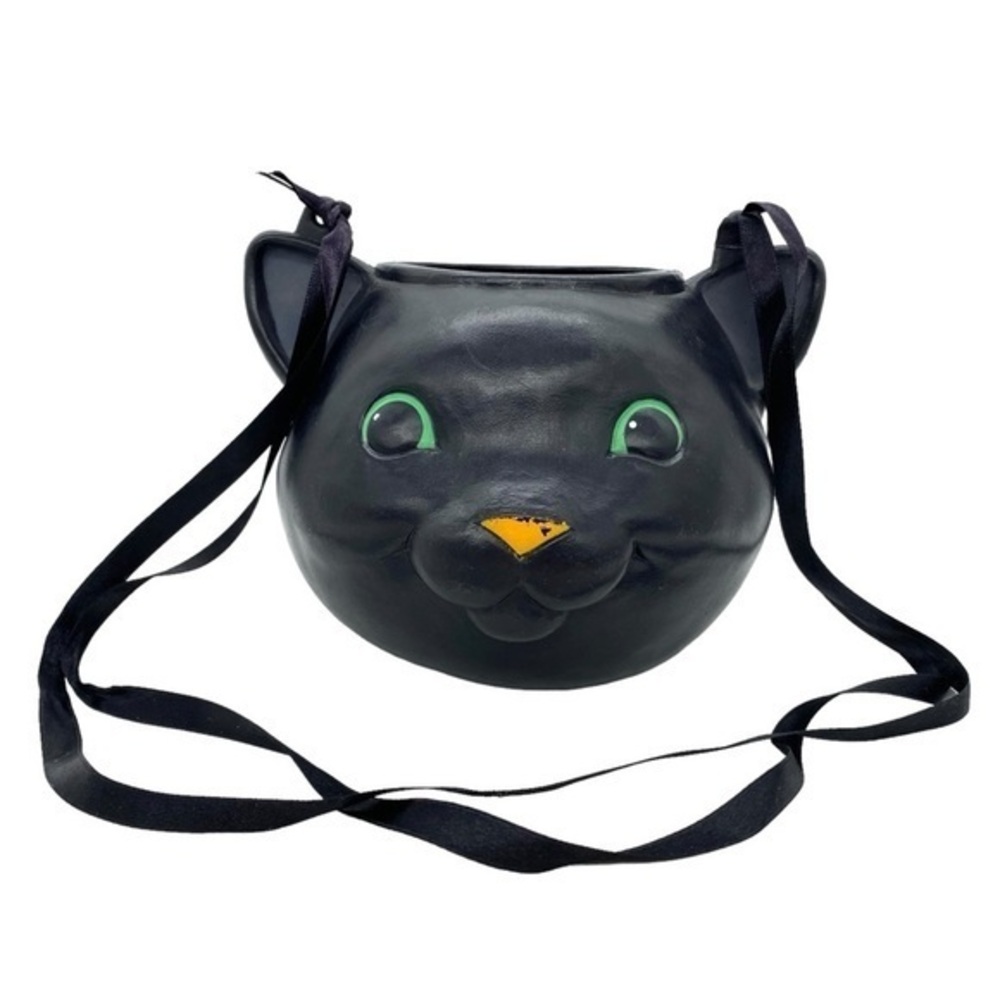 Vintage Hallmark Halloween Blow Mold Black Cat Candy Pail Bucket